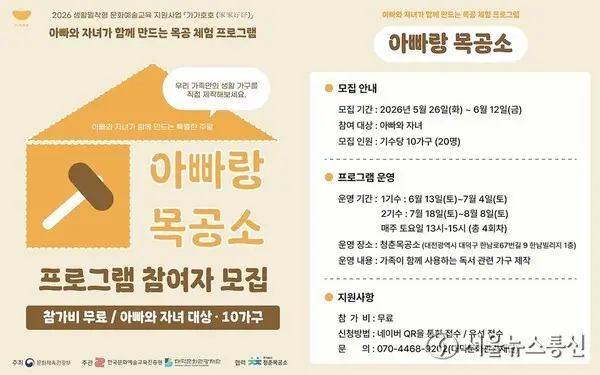 대덕문화관광재단, 가족 목공 프로그램 ‘아빠랑 목공소’ 10가구 참여 가족 모집
